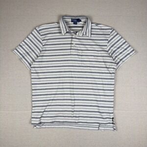 Y2K Polo Ralph Lauren Jacquard Stripe Polo Men's XL White Blue Peru Cotton Shirt